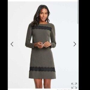 Ann Taylor Olive Long Sleeve Dress with Black Accents